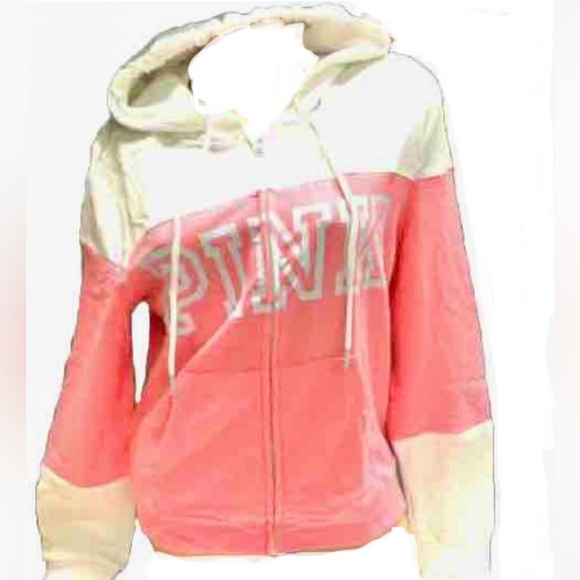 Vs Victorias Secret Pink Perfect Full Zip Hoodie Sweater Jacket Top Coral XS - Picture 2 of 4